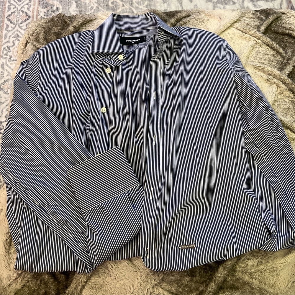 Dsquared stripe button down collared shirt with logo men’s IT 48 navy